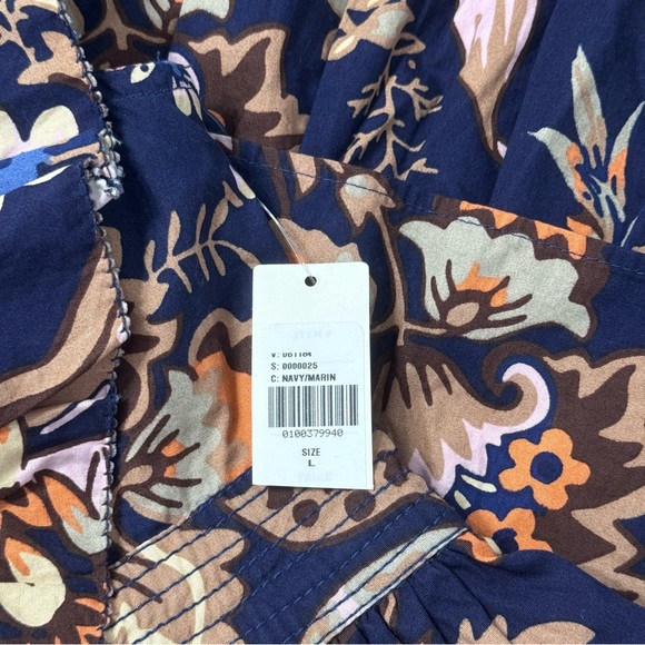 Anthropologie Navy Floral Ruffle A-Line Mini Dress Size L NWT $178 - Picture 9 of 9